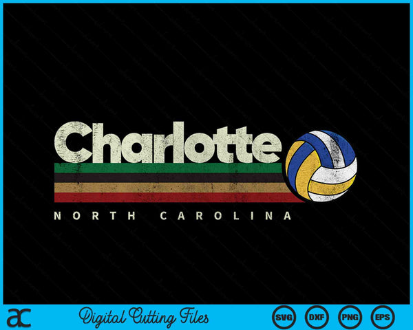 Vintage Volleyball Charlotte City Volleyball Retro Stripes SVG PNG Digital Cutting Files