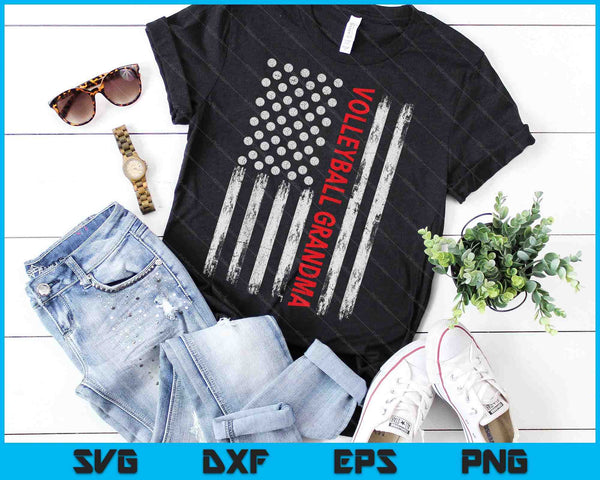 Vintage Volleyball Grandma USA Flag SVG PNG Digital Printable Files