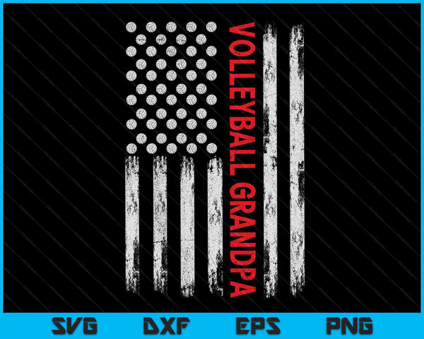 Vintage Volleyball Grandpa USA Flag SVG PNG Digital Printable Files