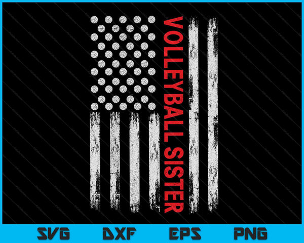 Vintage Volleyball Sister USA Flag SVG PNG Digital Printable Files