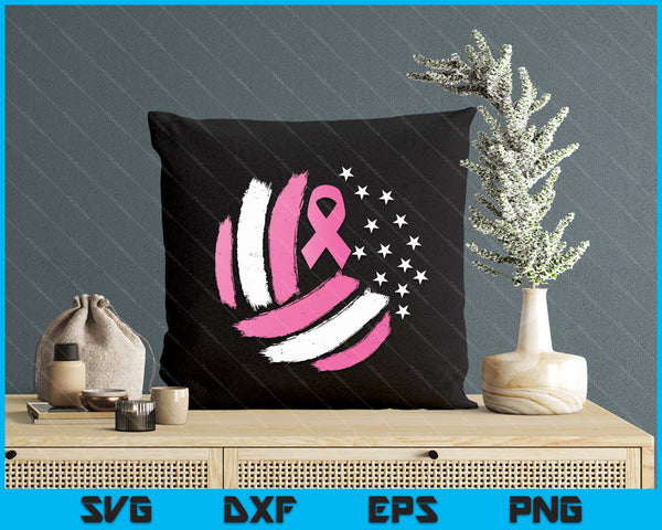Volleyball Pink Ribbon Breast Cancer Awareness Gift Usa Flag SVG PNG Digital Printable Files