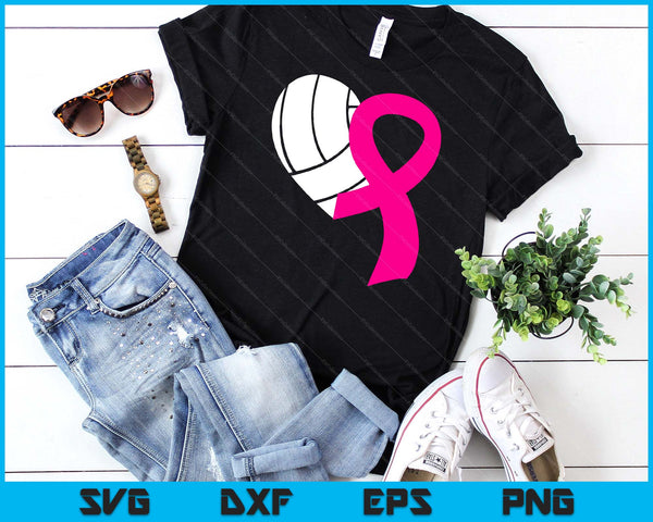 Volleyball Pink Ribbon Heart Cool Breast Cancer Awareness Gifts SVG PNG Cutting Printable Files
