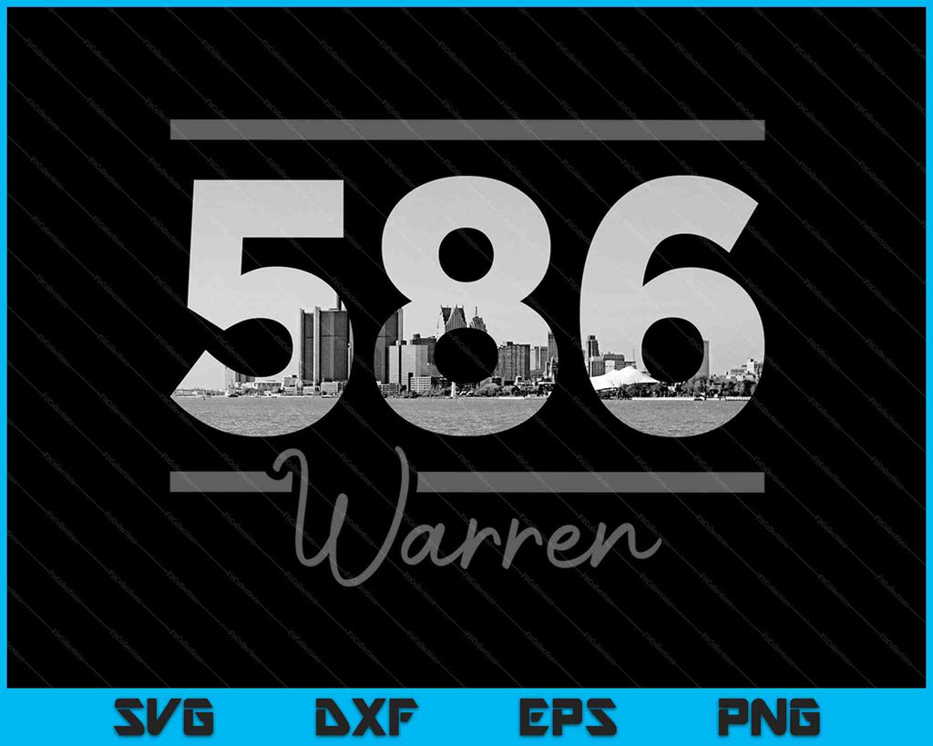 Warren 586 Area Code Skyline Michigan Vintage SVG PNG Files warren-586-area-code-skyline-michigan-vintage-svg-png-files
