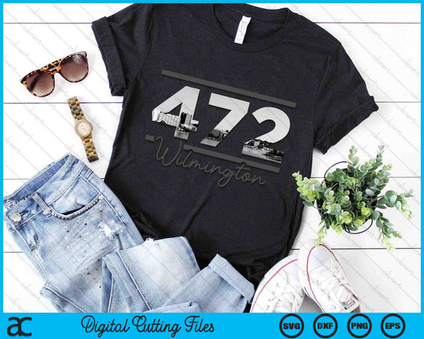 Wilmington 472 Netnummer Skyline North Carolina Vintage SVG PNG digitale snijbestanden