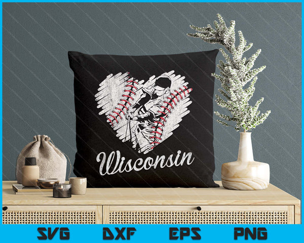 Wisconsin Baseball Heart Distressed Vintage Baseball Fans SVG PNG Digital Printable Files