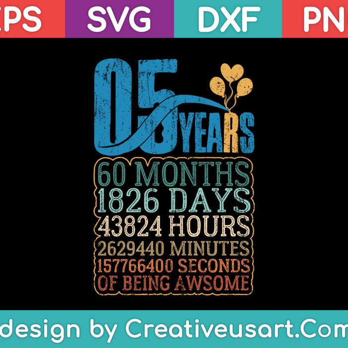 Diseño de camiseta del quinto cumpleaños SVG, PNG cortando archivos imprimibles Diseño de camiseta del quinto cumpleaños SVG, PNG cortando archivos imprimibles