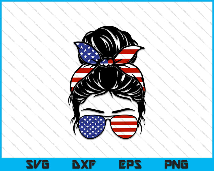 4th of July Messy Bun Hair SVG PNG Cutting Printable Files 4th of July Messy Bun Hair SVG PNG Cutting Printable Files