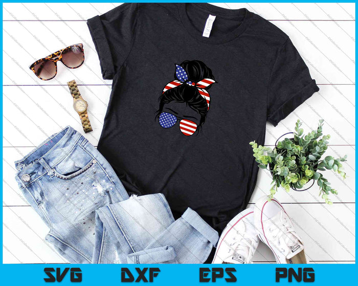 4th of July Messy Bun Hair SVG PNG Cutting Printable Files 4th of July Messy Bun Hair SVG PNG Cutting Printable Files