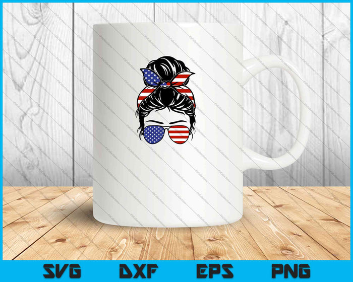4th of July Messy Bun Hair SVG PNG Cutting Printable Files 4th of July Messy Bun Hair SVG PNG Cutting Printable Files