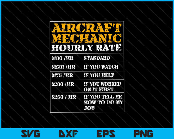 Aircraft Mechanic Hourly Rate SVG PNG Cutting Printable Files