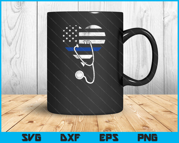 American Flag Heart with Police Thin Blue Line Nurse SVG PNG Cutting Printable Files