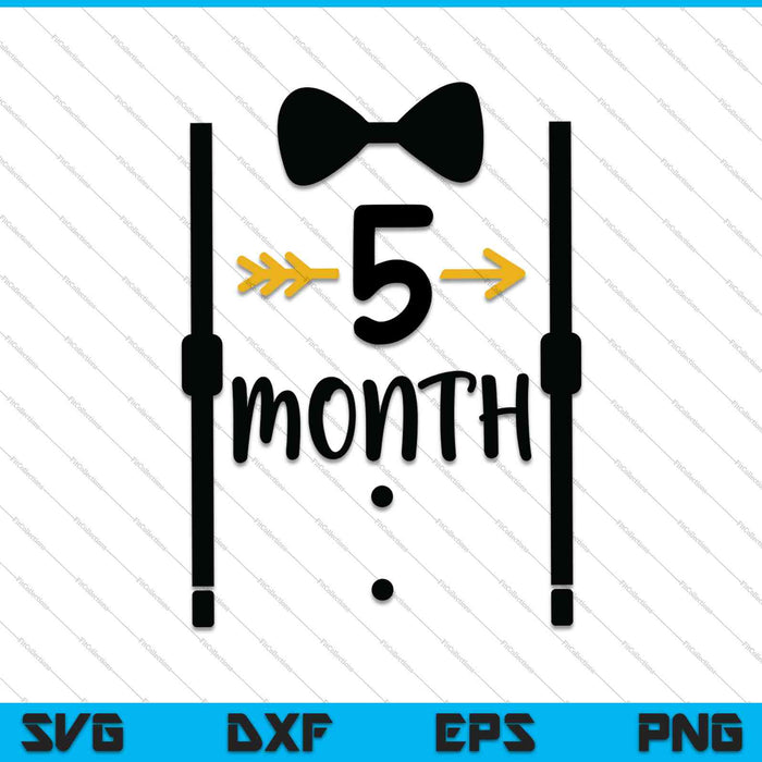 Bebé niños primer año quinto mes hito Tux y corbata SVG PNG cortando archivos imprimibles Bebé niños primer año quinto mes hito Tux y corbata SVG PNG cortando archivos imprimibles