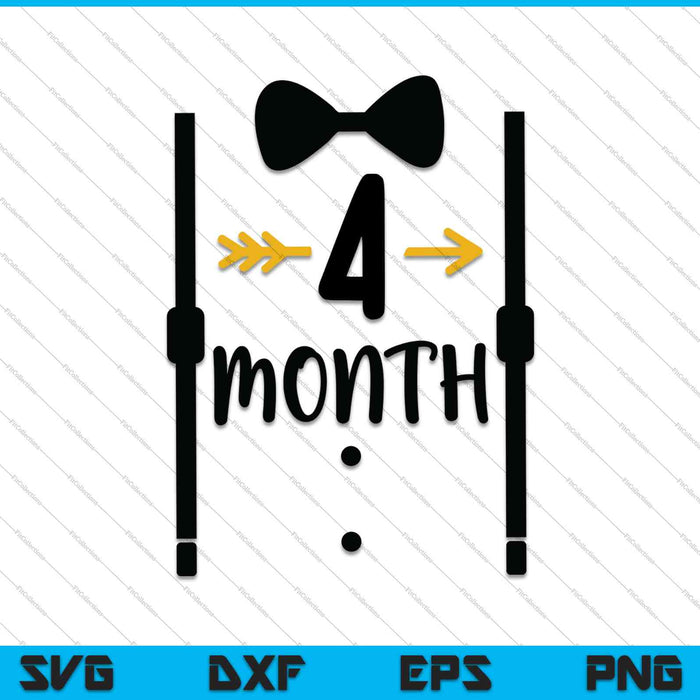 Bebé niños primer año cuarto mes hito Tux y corbata SVG PNG cortando archivos imprimibles Bebé niños primer año cuarto mes hito Tux y corbata SVG PNG cortando archivos imprimibles