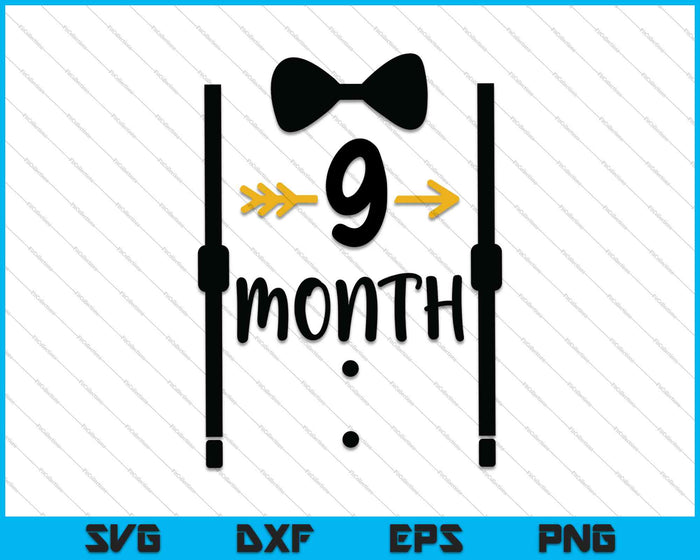 Bebé niños primer año noveno mes hito Tux y corbata SVG PNG corte archivos imprimibles Bebé niños primer año noveno mes hito Tux y corbata SVG PNG corte archivos imprimibles