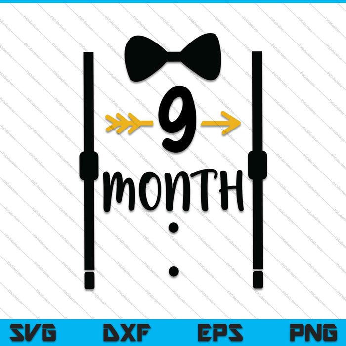 Bebé niños primer año noveno mes hito Tux y corbata SVG PNG corte archivos imprimibles Bebé niños primer año noveno mes hito Tux y corbata SVG PNG corte archivos imprimibles