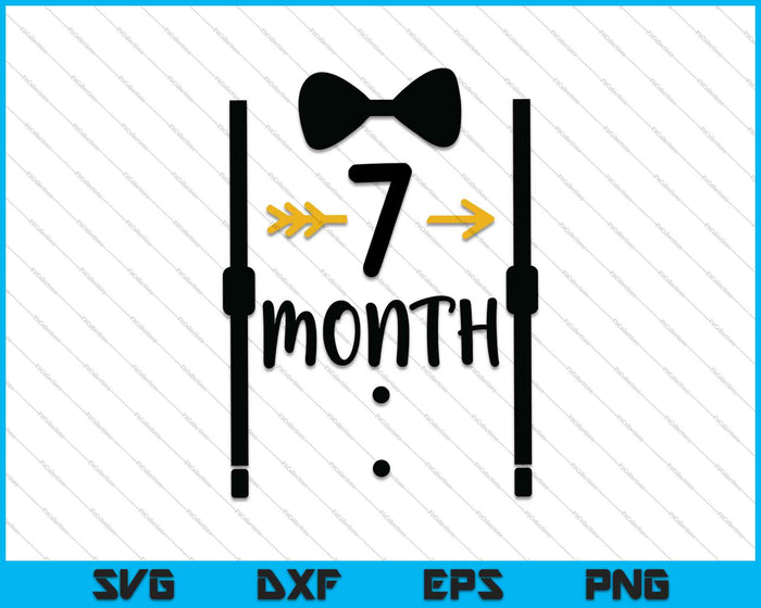 Bebé niños primer año séptimo mes hito Tux y corbata SVG PNG corte archivos imprimibles Bebé niños primer año séptimo mes hito Tux y corbata SVG PNG corte archivos imprimibles
