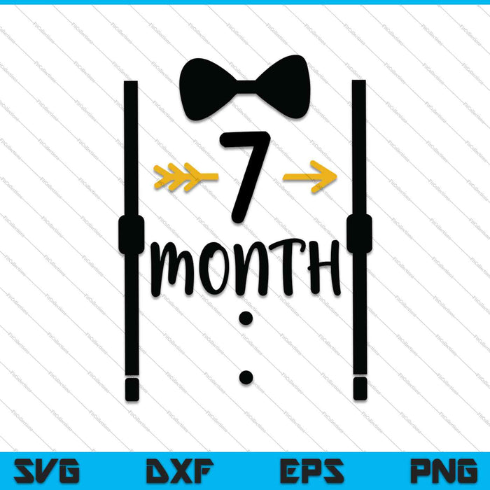 Bebé niños primer año séptimo mes hito Tux y corbata SVG PNG corte archivos imprimibles Bebé niños primer año séptimo mes hito Tux y corbata SVG PNG corte archivos imprimibles