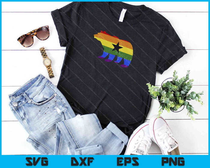 California Bear LGBTQ+ Gay Lesbian Pride Flag SVG PNG Cutting Printable Files