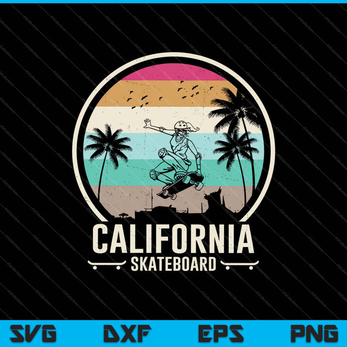 California Skateboard Skater Girl Vintage SVG PNG Cutting Printable Files