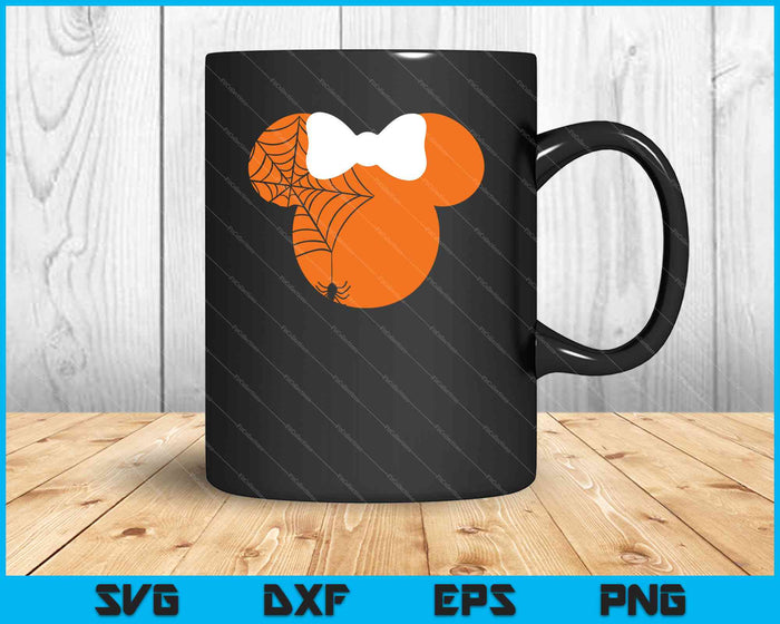 Schattige muis Halloween met boog en spinpompoen SVG PNG snijden afdrukbare bestanden Schattige muis Halloween met boog en spinpompoen SVG PNG snijden afdrukbare bestanden