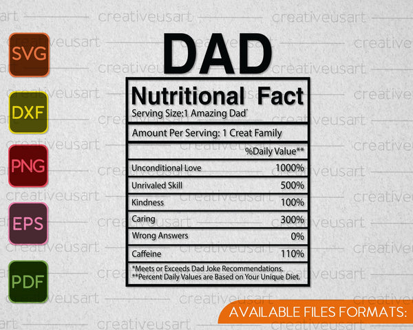 Dad Nutritional Fact SVG PNG Cutting Printable Files