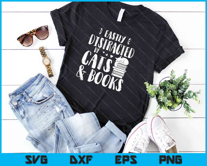 Se distrae fácilmente con gatos y libros - Cat & Book Lover SVG PNG cortando archivos imprimibles Se distrae fácilmente con gatos y libros - Cat & Book Lover SVG PNG cortando archivos imprimibles
