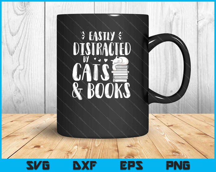 Se distrae fácilmente con gatos y libros - Cat & Book Lover SVG PNG cortando archivos imprimibles Se distrae fácilmente con gatos y libros - Cat & Book Lover SVG PNG cortando archivos imprimibles