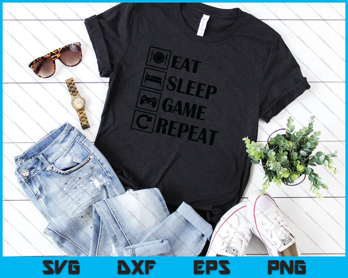 Eat Sleep Game Repetir SVG PNG Cortar archivos imprimibles Eat Sleep Game Repetir SVG PNG Cortar archivos imprimibles