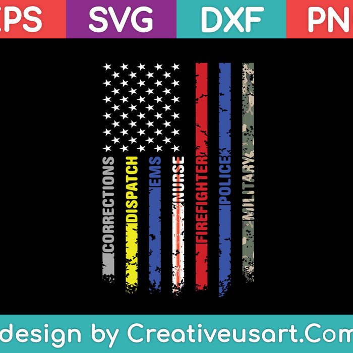 First Responders Hero Flag Nurse EMS Police Fire Military Svg, Png Cutting Printable Files