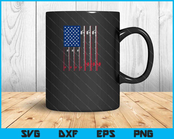 Caña de pescar bandera de EE. UU. camisa linda caza de peces SVG PNG corte archivos imprimibles