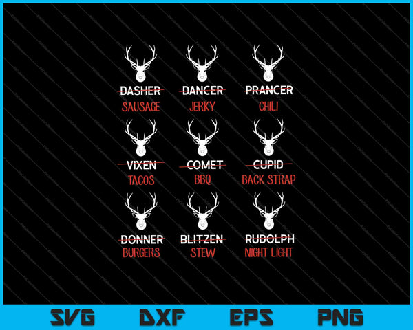 Divertido diseño de ciervos Cazadores Todos los renos de Santa SVG PNG Cortando archivos imprimibles