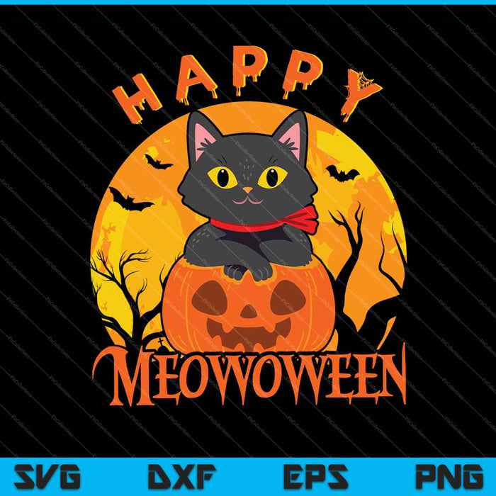 Happy Halloween Meowoween schattige zwarte kat partij kostuum cadeau SVG PNG snijden afdrukbare bestanden Happy Halloween Meowoween schattige zwarte kat partij kostuum cadeau SVG PNG snijden afdrukbare bestanden