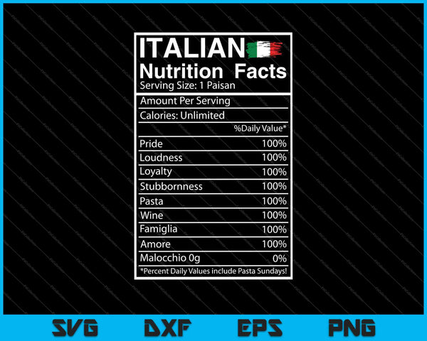 Italian Nutrition Facts SVG PNG Cutting Printable Files