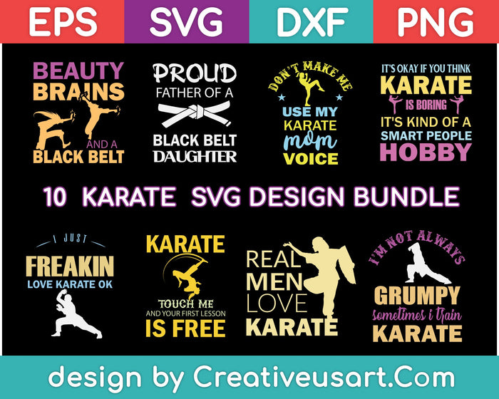 Karate SVG Bundle - 10 piece set. For use with a Cricut or Silhouette Cameo machine. Karate SVG Bundle - 10 piece set. For use with a Cricut or Silhouette Cameo machine.