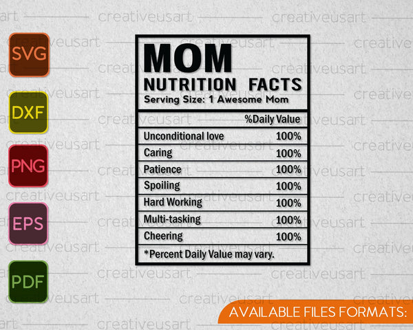 MOM Nutrition Facts Template SVG PNG Cutting Printable Files