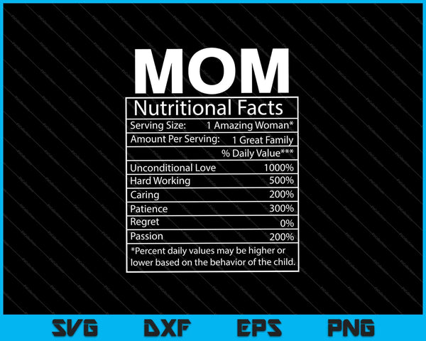 Mom Nutritional Facts Funny Mother Day SVG PNG Cutting Printable Files