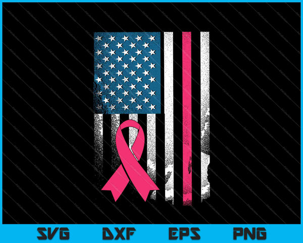 Pink Ribbon Amerikaanse vlag borstkanker bewustzijn ondersteuning SVG PNG snijden afdrukbare bestanden