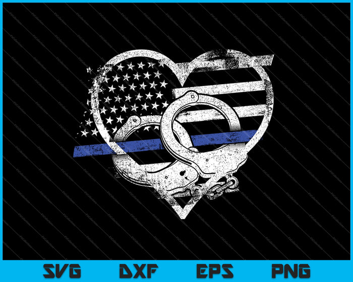 Police Officer Support Thin Blue Line Flag Heart SVG PNG Cutting Printable Files