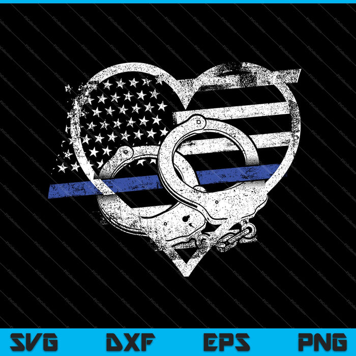 Police Officer Support Thin Blue Line Flag Heart SVG PNG Cutting Printable Files
