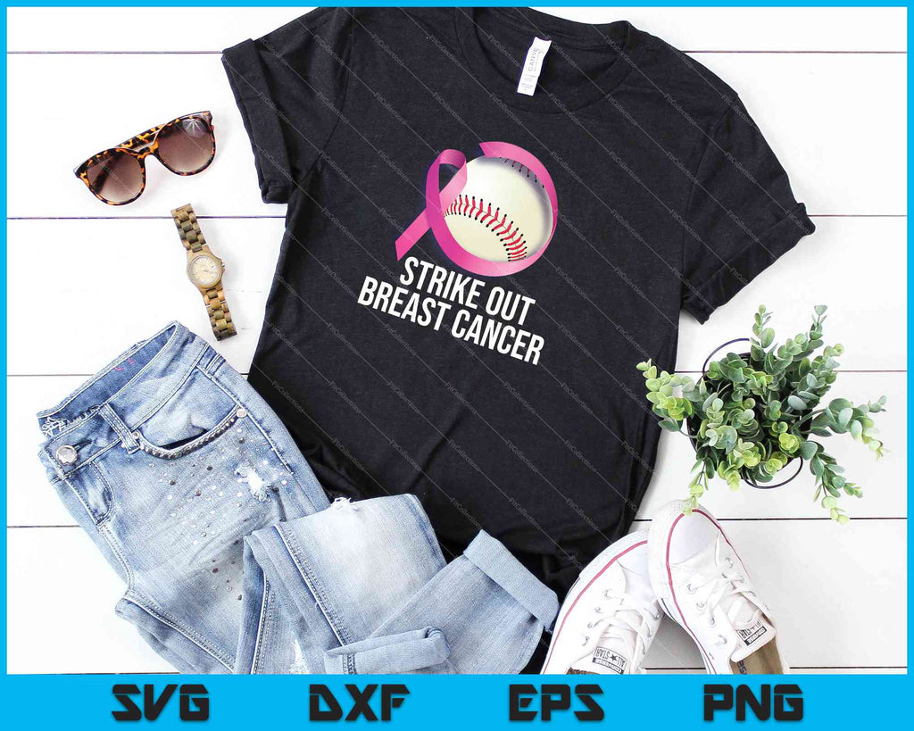 Strike Out Breast Cancer Awareness Baseball Pink SVG PNG Files