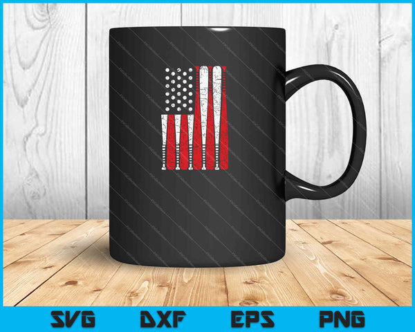 Vintage honkbalknuppel Amerikaanse USA vlag SVG PNG snijden afdrukbare bestanden