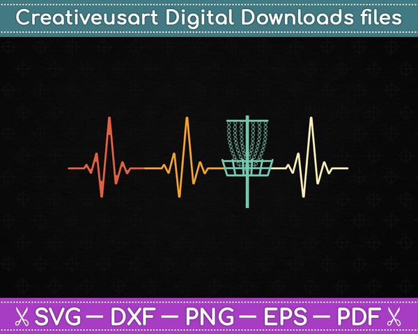 Vintage Disc Golf Retro Heartbeat SVG PNG Cutting Printable Files