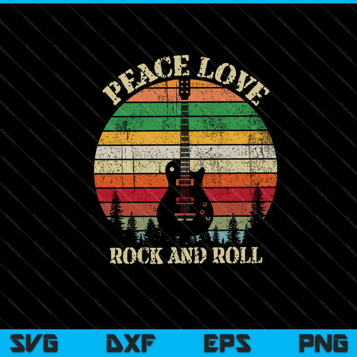 Vintage Peace Love Rock And Roll Guitar Svg Cutting Printable Files