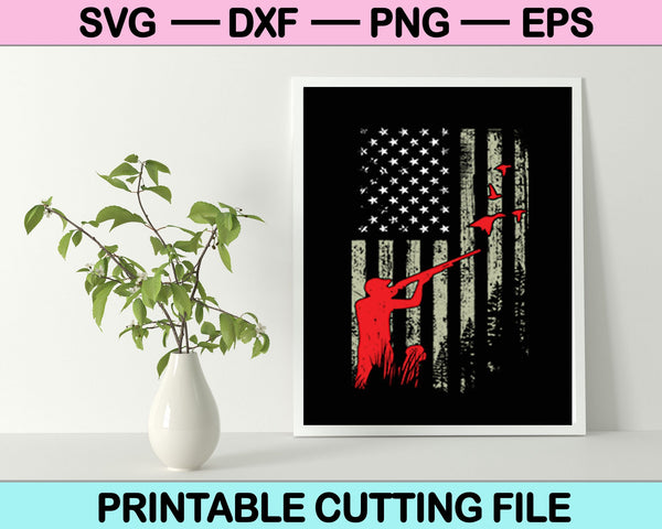 Duck Hunting Man USA flag SVG PNG Cutting Printable Files