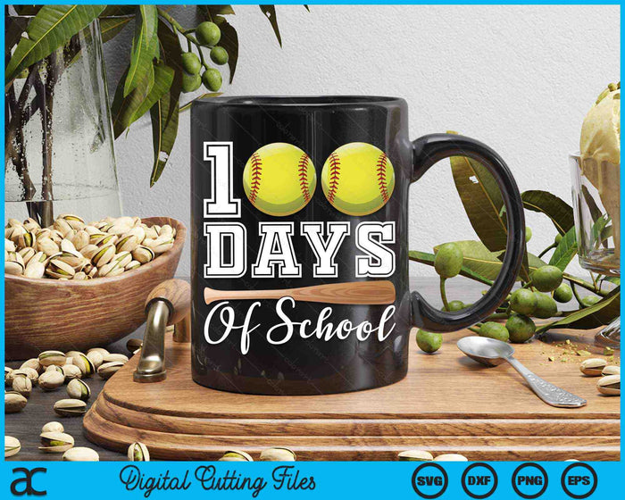 100 Days Of School For 100th Day Softball Student Or Teacher SVG PNG Digital Cutting Files