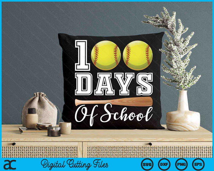 100 Days Of School For 100th Day Softball Student Or Teacher SVG PNG Digital Cutting Files