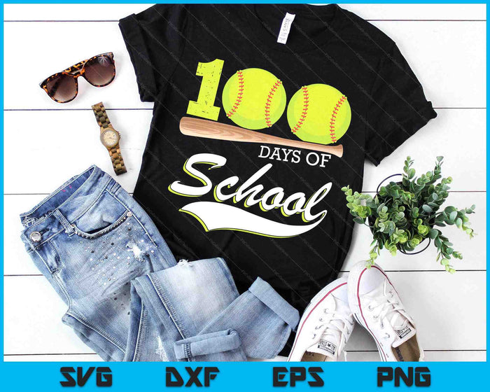 100 Days Of School Sports Game Softball Player SVG PNG Digital Cutting Files