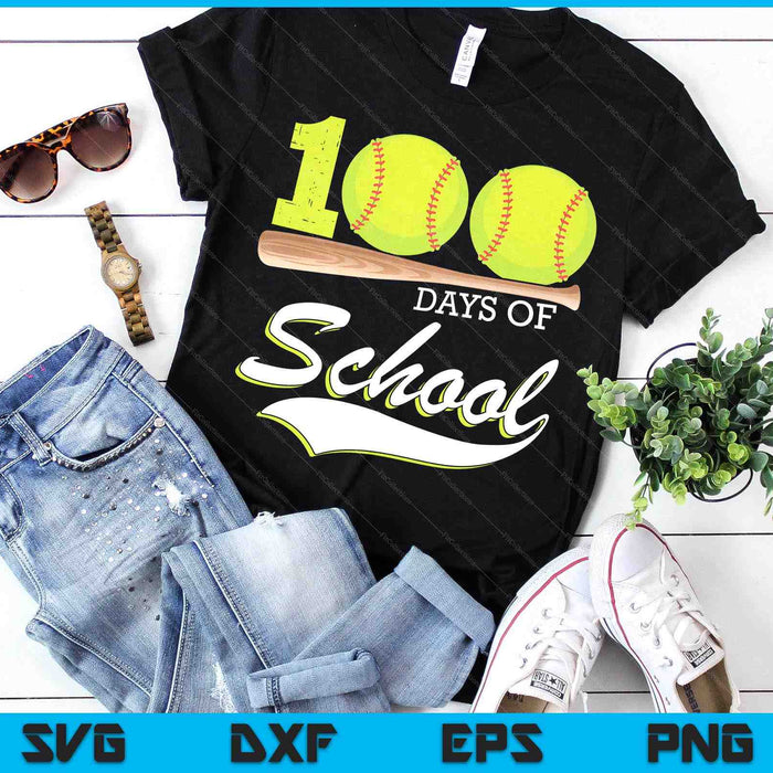 100 Days Of School Sports Game Softball Player SVG PNG Digital Cutting Files