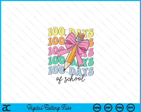 100 Days of School Girls Coquette Bow 100th Day of School SVG PNG Digital Printable Files
