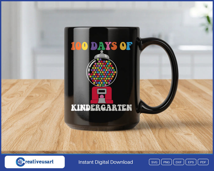 100 Days Of Kindergarten gumball machine design on a black coffee mug